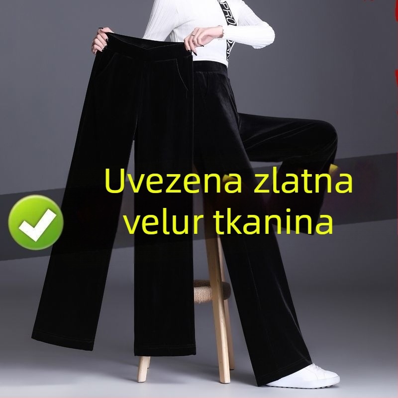 Ženske široke hlače s visokim strukom, efekt stanjivanja, ultra-tank materijal, poliester