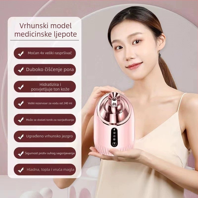 Parni uređaj za lice s dvostrukom mlaznicom toplom i hladnom, nano hidratantni sprej, brzina 4, vrijeme magle 31–60 s, marka Qibang