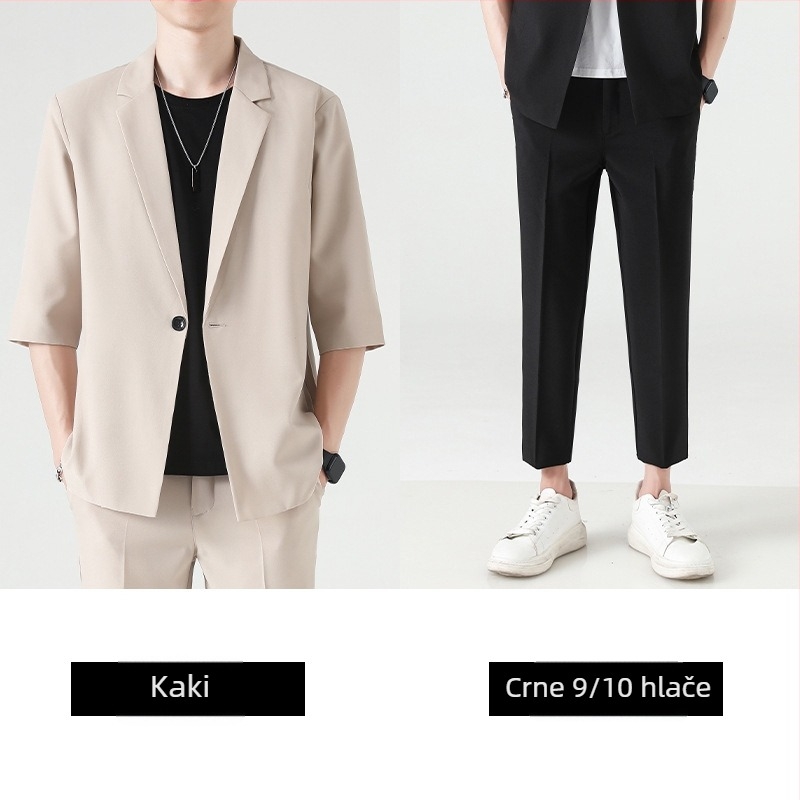 Muški dvodjelni sako odijelo, slim-fit, hlače duljine 9/10, jakna s ravnim ovratnikom i jednim gumbom, smjesa poliester