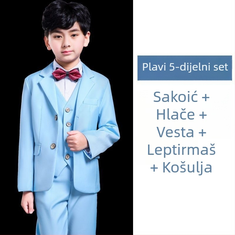 Dječji formalni kostim u britanskom stilu, uskog kroja, lanena tkanina, jednodijelni sako
