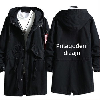 Unisex pamučna windbreaker jakna, srednja duljina, kapuljača i zip
