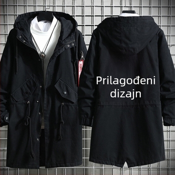 Unisex pamučna windbreaker jakna, srednja duljina, kapuljača i zip