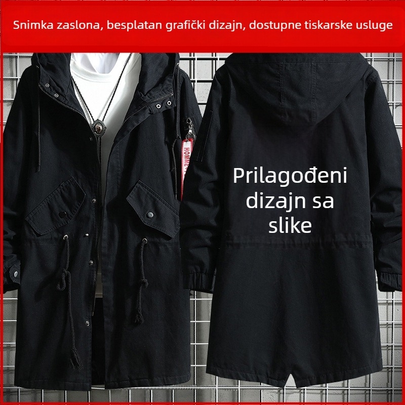 Unisex pamučna windbreaker jakna, srednja duljina, kapuljača i zip
