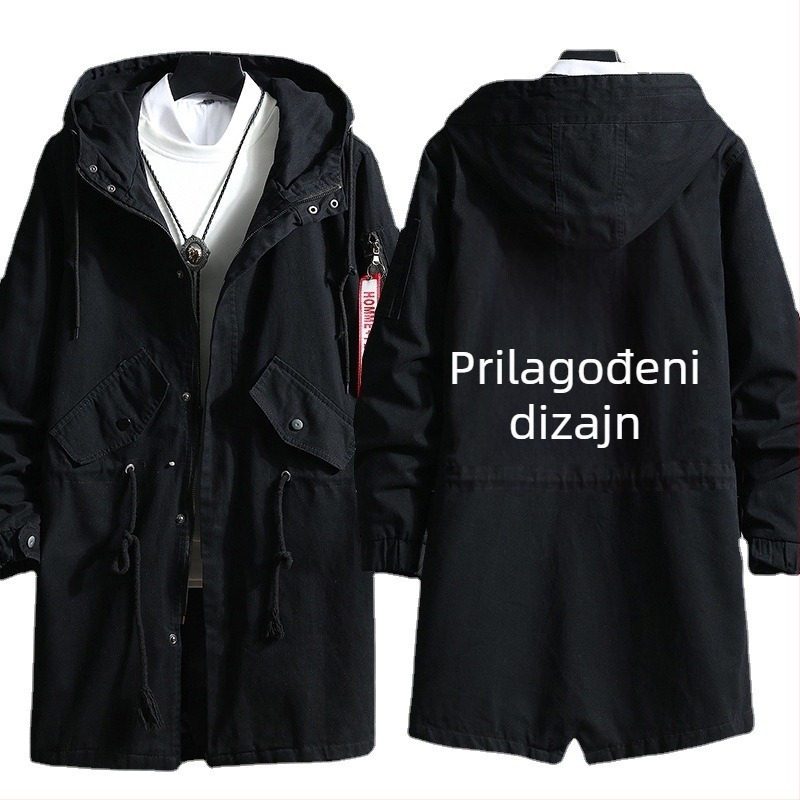 Unisex pamučna windbreaker jakna, srednja duljina, kapuljača i zip