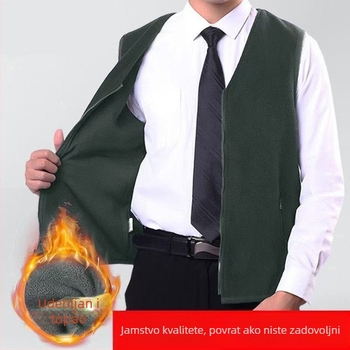 Vesta s fleceom, prednji zip, V-izrez, minimalistički kardigan stil za zimu