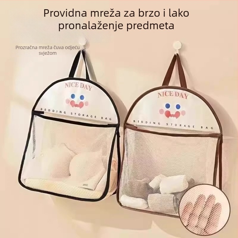 Viseći organizator za odlaganje donjeg rublja i čarapa, mrežasti cilindrični oblik, sklopiv, velik kapacitet, dizajn s osmijehom