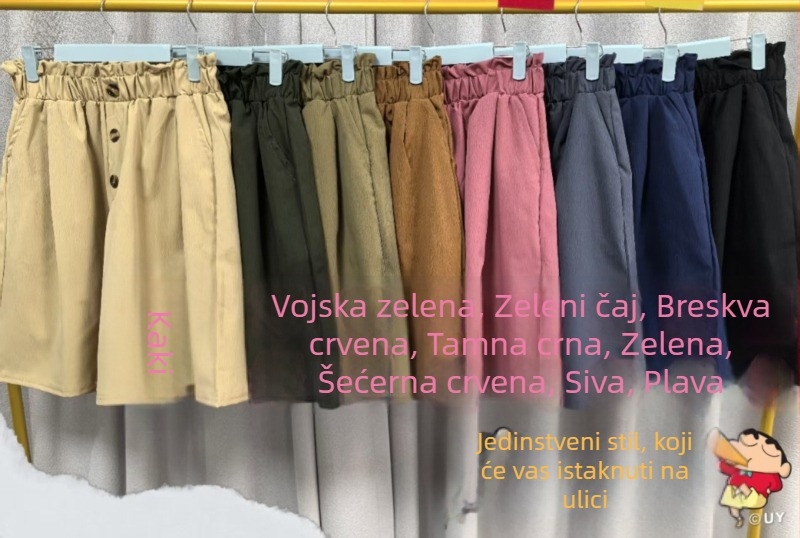 Ženske hlače s visokim strukom i širokim krojem, cropped dužine (poliesterska 90–95%, ljetni model 2024, japansko-korejski ležerni stil)