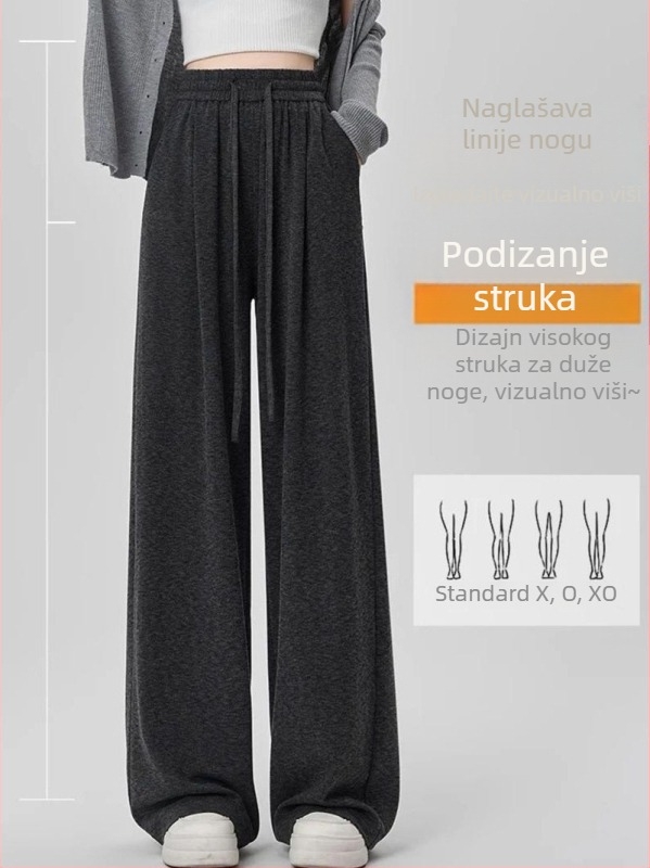 Ženske hlače s visokim strukom, slobodan ravni kroj, 3/4 dužina, tkanina od poliestera