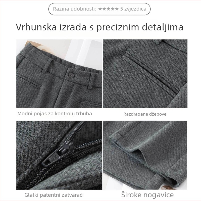 Ženske hlače visokog struka, ravnog kroja od vunene smjese, zima 2025, casual stil