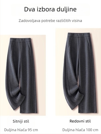 Damske hlače s visokim strukom i flees podstavom, casual široke hlače, ravni kroj, model 9568