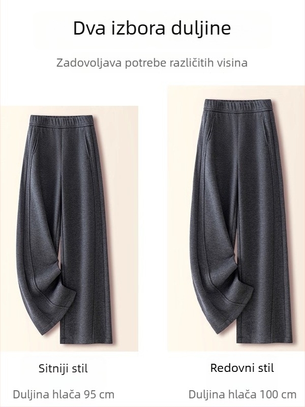 Damske hlače s visokim strukom i flees podstavom, casual široke hlače, ravni kroj, model 9568