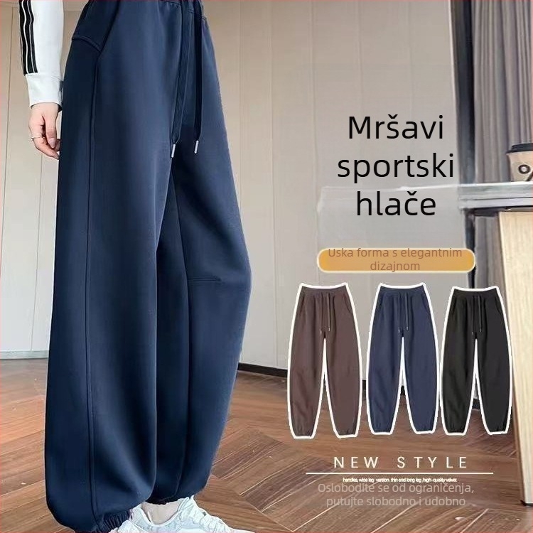 Ženske jogger hlače, široki kroj, haremski stil, duljina 9/10, tkanina od vune