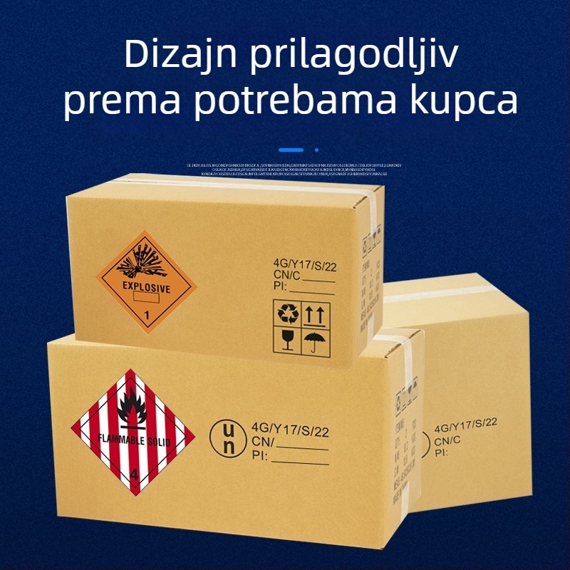 Kutija za opasne tvari: sklopiva kartonska kutija za litijeve baterije i kemikalije, offset tisak, valoviti karton, 230 GSM, neto težina 230 g, učvršćivanje