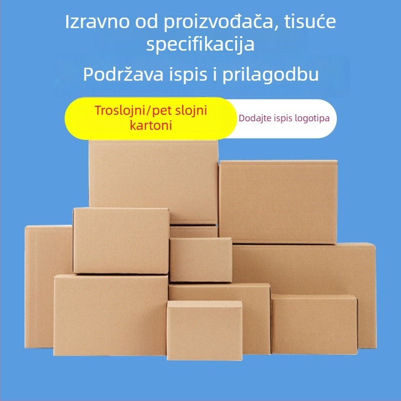 Gofrirana plosnata kartonska kutija, debljina 3–6 mm; otporna na tlak i padove; pogodna za ekspresnu dostavu i pakiranje nakita; podrška tiska logotipa; besplatan dizajn i uzorak; prilagodljivo