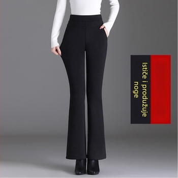 Ženske hlače odijela velikog plus veličine, s flis podstavom, vunena mješavina 50-70% vune, tkanina bootcut