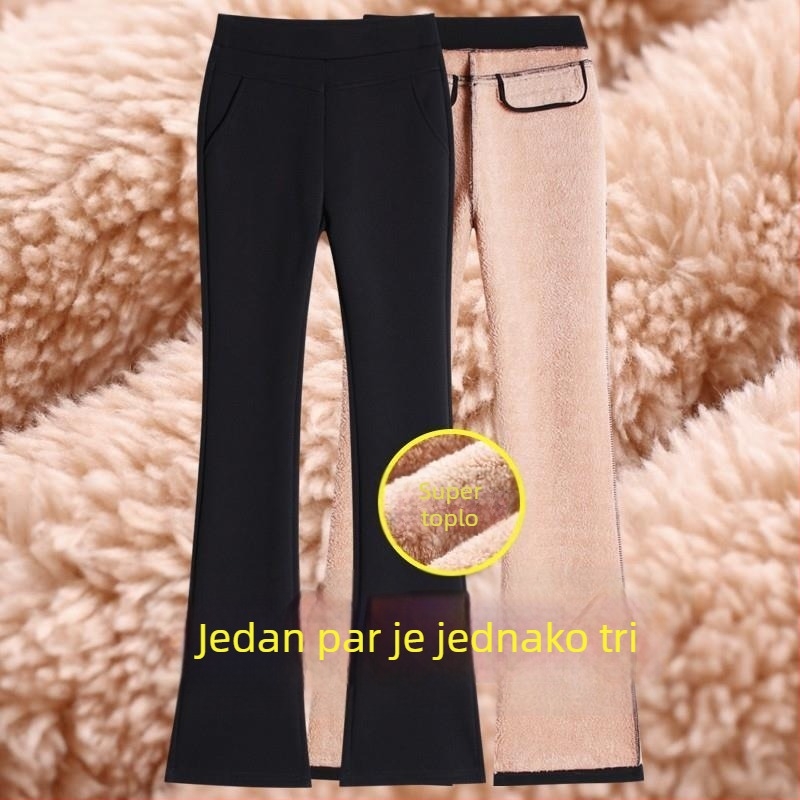 Ženske hlače odijela velikog plus veličine, s flis podstavom, vunena mješavina 50-70% vune, tkanina bootcut