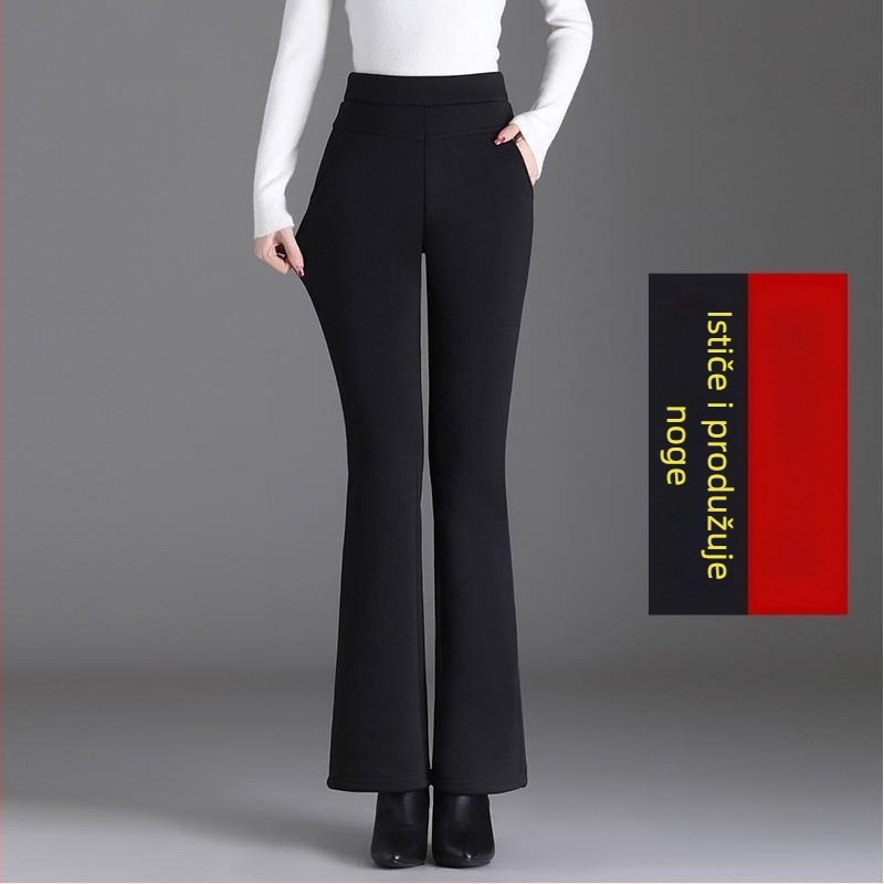 Ženske hlače odijela velikog plus veličine, s flis podstavom, vunena mješavina 50-70% vune, tkanina bootcut