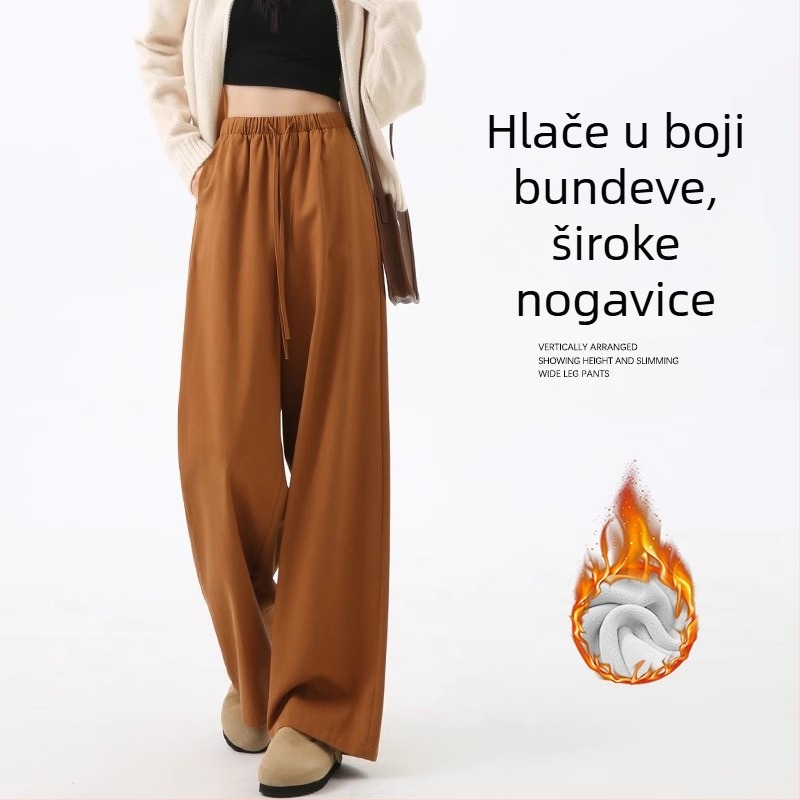 Ženske pamuk hlače širokih nogavica, ravni kroj, opušteni struk, gusta tkanina, casual poslovni stil