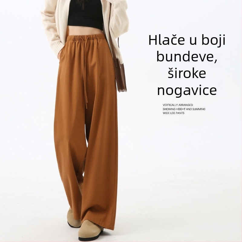 Ženske pamuk hlače širokih nogavica, ravni kroj, opušteni struk, gusta tkanina, casual poslovni stil