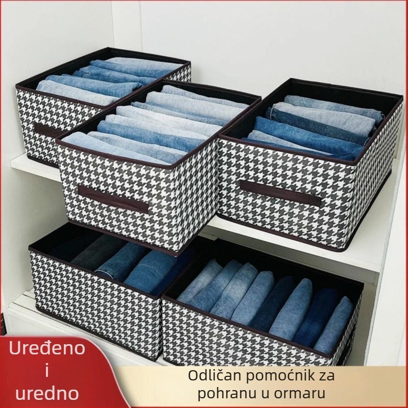 Kutija za odlaganje odjeće od tkanine s Houndstooth uzorkom, sklopiva, 10–20 L, prenosni organizator ormara