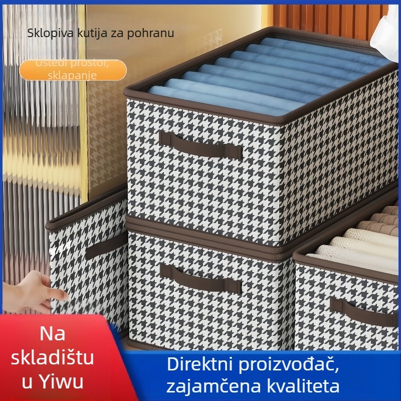 Kutija za odlaganje odjeće od tkanine s Houndstooth uzorkom, sklopiva, 10–20 L, prenosni organizator ormara