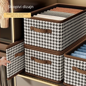 Kutija za pohranu od kariranog materijala, sklopiva, otporna na vlagu, kapacitet 5–10 L, netkani materijal, tip ladice