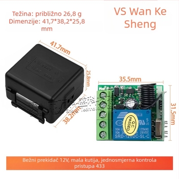 12V bežični daljinski prekidač, jednokanalan, 433 MHz, za motore i svjetla, -30 do 60°C