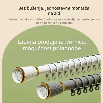 Teleskopska šipka za odjeću – bez bušenja, izvučiva se za kupaonicu i dnevni boravak; Materijal: karbonska čelika + ABS; Mogućnost prilagođavanja: Da; Stil: Moderni minimalizam