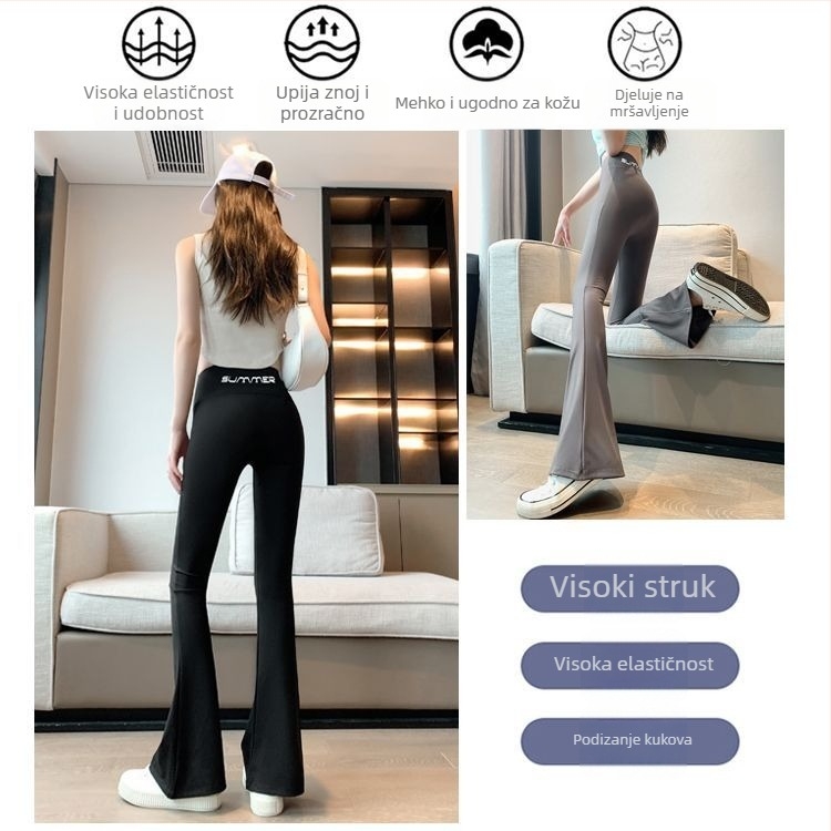 Ženske joga hlače bootcut, visoki struk, 70–80% vuna u smjesi, tkanina, svakodnevne duge hlače