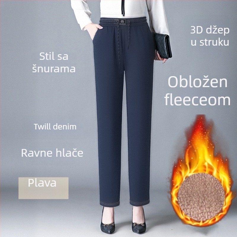 Ženske široke hlače od poliestera s flecom, visokim pojasom, elastični pojas i vezica, jesen 2025