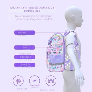Ruksak za djevojčice za osnovnu školu s jastučićima na naramenicama, poliesterska tkanina, prozračan, vodootporan, otporan na habanje, zaštita kralježnice, za 1. – 3. razred