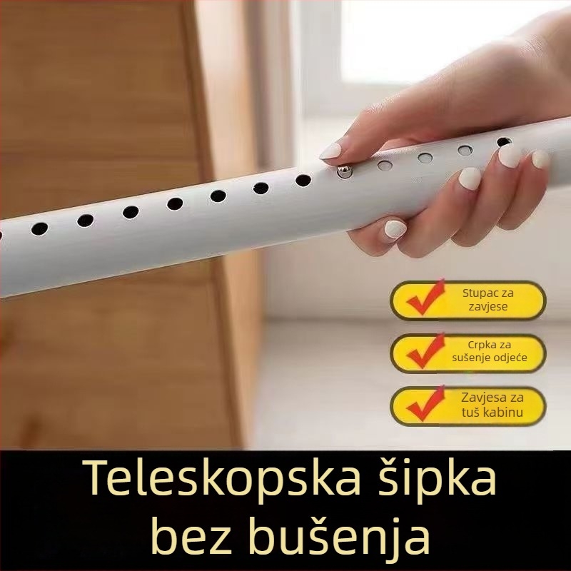 Teleskopska zavjesna šipka za kućnu upotrebu - bez bušenja, protuklizna, od nehrđajućeg čelika, moderan minimalistički stil