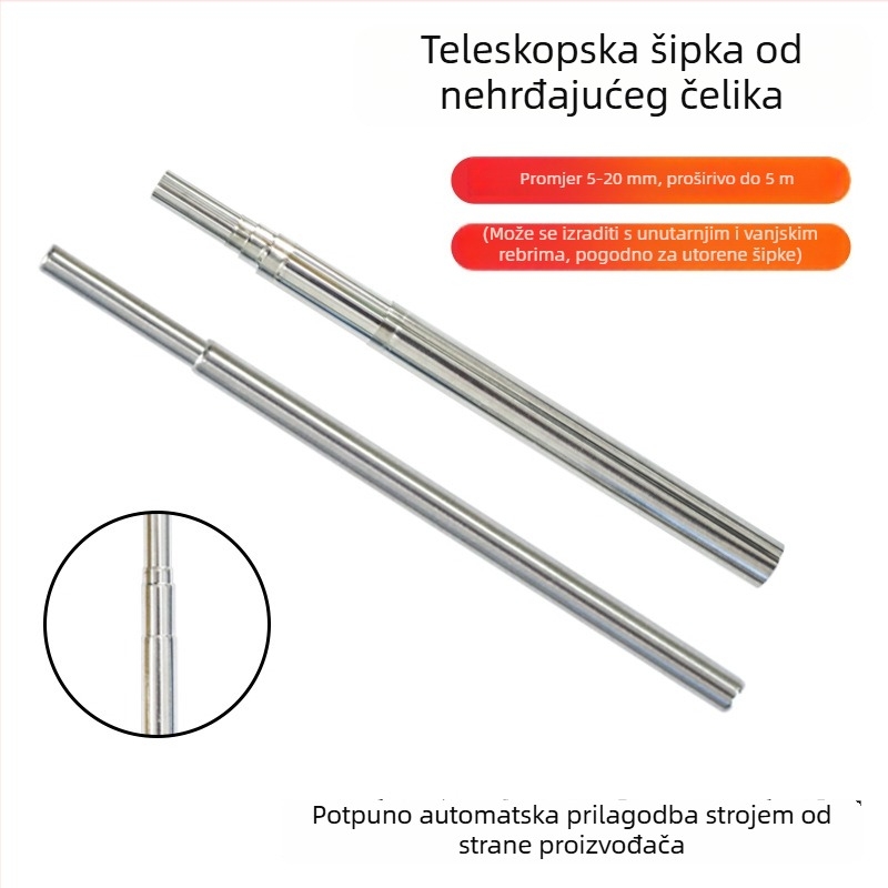 Pribor za držač za selfie štap, podesiva teleskopna šipka od nehrđajućeg čelika 304, metalna teleskopna ravna cijev