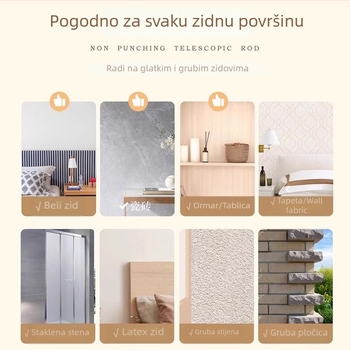 Teleskopska šipka za garderobu i zavjese – bez bušenja, višenamjenska za kuhinju, balkon, spavaću sobu i kupaonicu; Materijal: ugljična čelika + ABS; Marke: Aihe; Stil: moderni minimalistički
