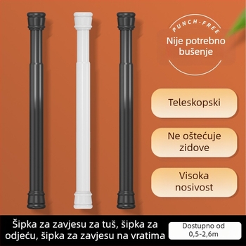 Univerzalna bez bušenja teleskopna šipka za zavjese na vratima i prozorima, kupaonska polica za skladištenje i vješalica za odjeću u garderobi