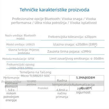 Lianke LK8625 Bluetooth 5.0 BLE modul za pametan dom, bežični prijemnik 2.4 GHz, 20 dBm EIRP, šifra proizvoda 001