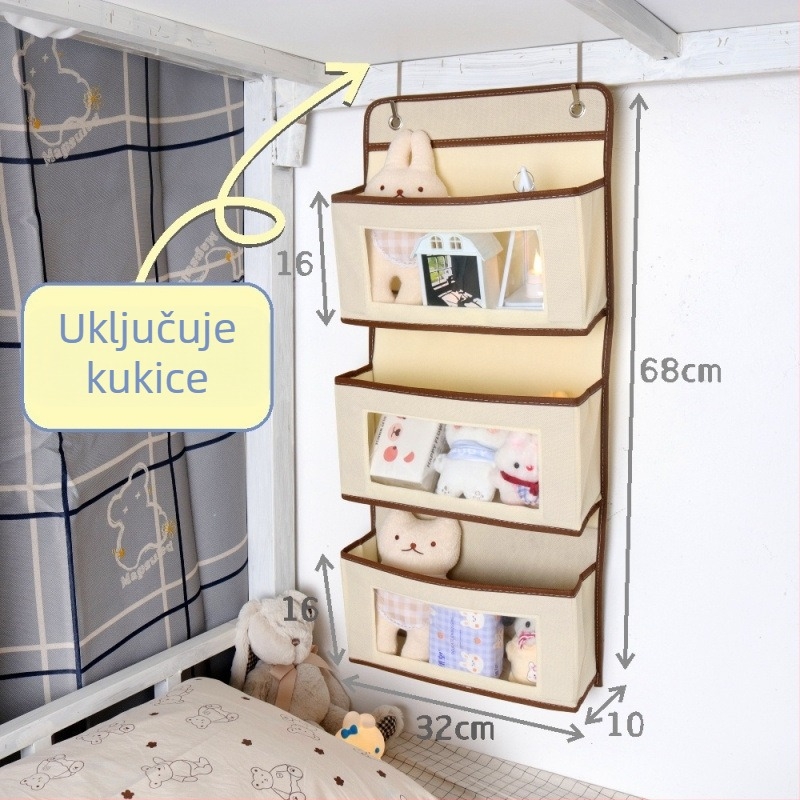 Vješeni organizator za pohranu s kukom, tip kuka za sobu, bez bušenja, uz rub kreveta, netkani materijal, višestruka namjena
