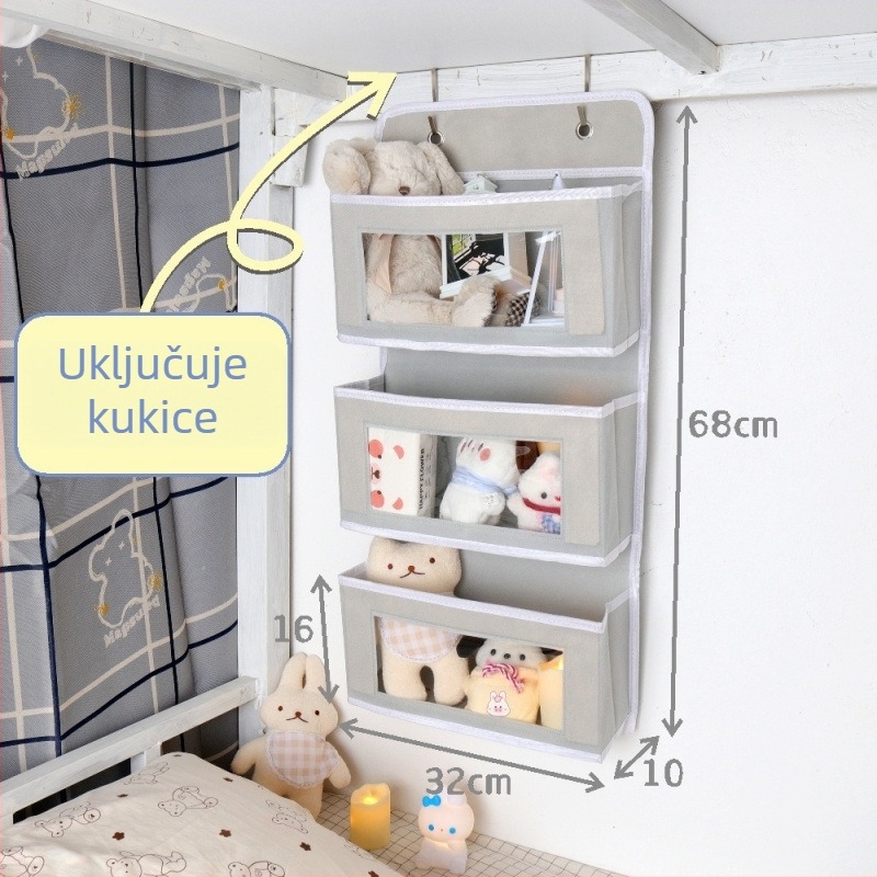 Vješeni organizator za pohranu s kukom, tip kuka za sobu, bez bušenja, uz rub kreveta, netkani materijal, višestruka namjena