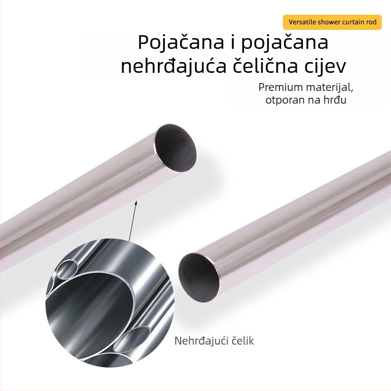 Nehrđajući čelik – kupaonski teleskop za zavjese, kvadratna glava, debljina zida 0,4 mm, jednostavan i moderan stil