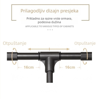 Izvlačna šipka za odjeću za unutarnji ormar — aluminijska legura, dvostruko amortiziranje, moderan minimalistički dizajn, pogodna za garderobu ili prostor za odjeću.