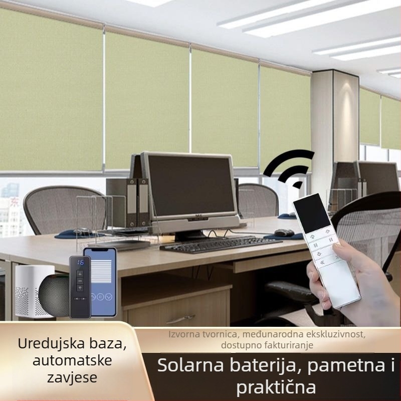 Električne rolete s 12V motorom, litij baterija na solarnom napajanju, daljinski upravljač, ugrađeni Wi‑Fi pametni modul, poliester tkanina