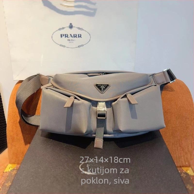 P brenda muška torba za prsa — najlon s kožnim detaljima, jednodijelni crossbody, emajl kopča, prozračna, proširiva