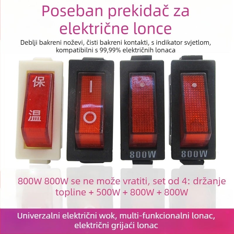 Prekidač za električni lonac s LED gumbom u obliku broda, snaga 500W/800W/2100W (IP50)