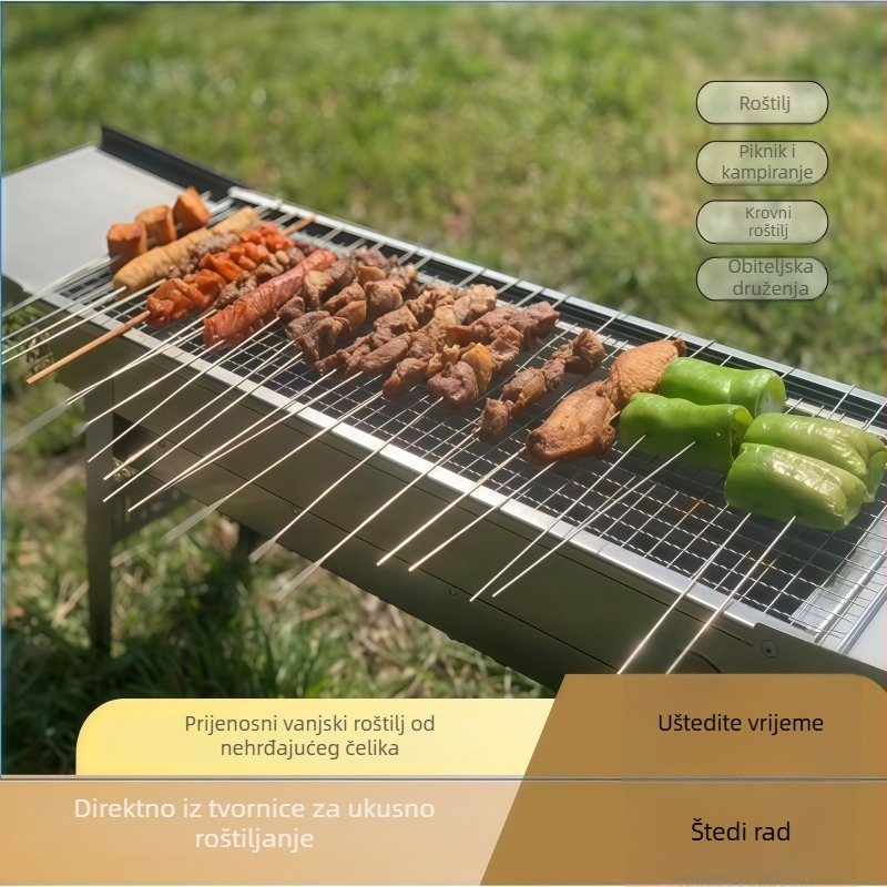 Oloron grill od nehrđajućeg čelika, preklopni, prijenosni — četvrtastog oblika, za kućnu i vanjsku upotrebu