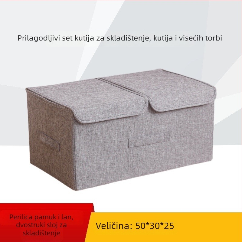 Sklopiva kutija za pohranu od platna-pamuka s poklopcem, prijenosna, kapacitet 5-10 L