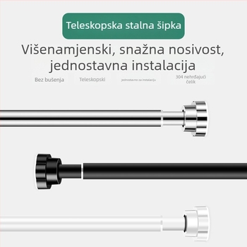 Teleskopska šipka za odjeću od 304 nehrđajućeg čelika – bez bušenja, za kupaonicu, zavjese i garderobu, sušenje na balkonu