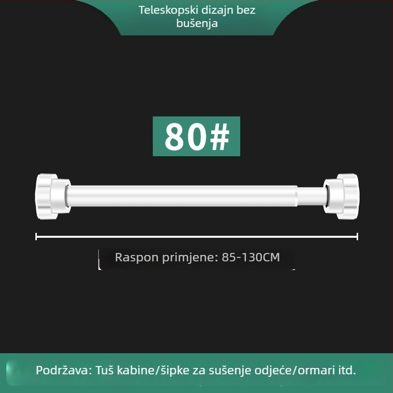 Teleskopska šipka za odjeću od 304 nehrđajućeg čelika – bez bušenja, za kupaonicu, zavjese i garderobu, sušenje na balkonu