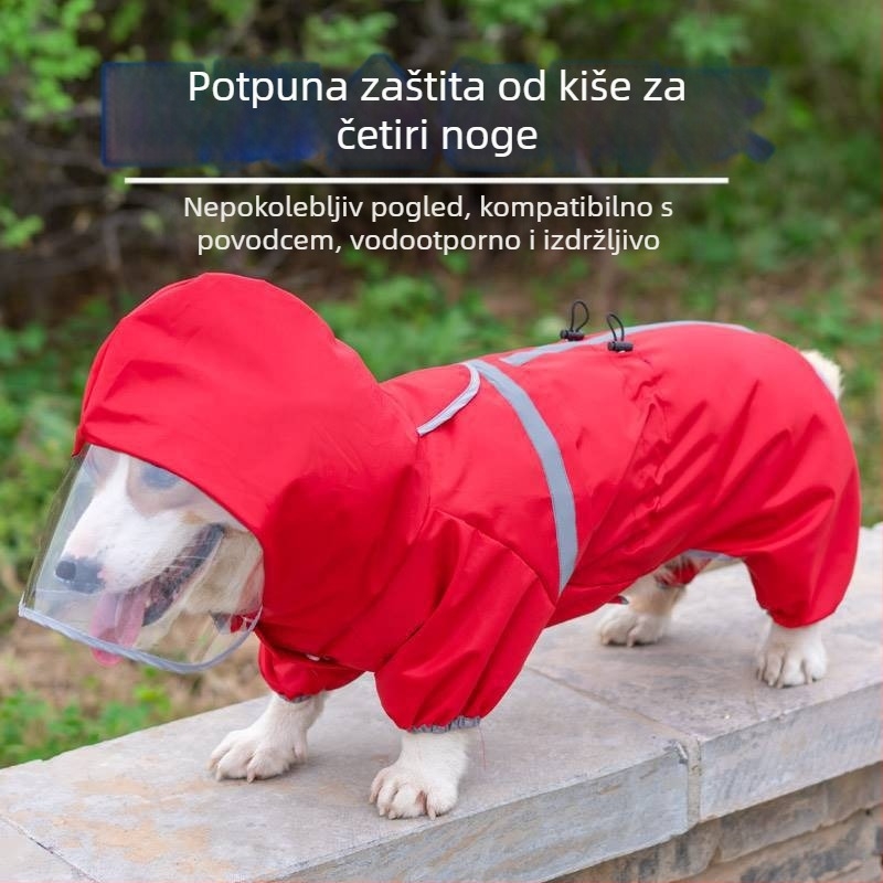 Kišni kaput za pse s kapuljom i reflektirajućom trakom, PU materijal, otporan na vjetar, proizvedeno u Jiangsu