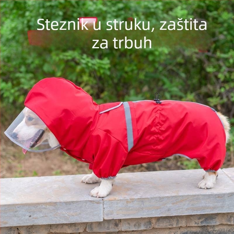 Kišni kaput za pse s kapuljom i reflektirajućom trakom, PU materijal, otporan na vjetar, proizvedeno u Jiangsu