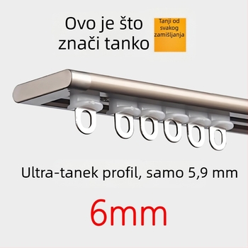 Ultra-tanka vodilica za zavjese prozora – aluminijska legura, gornja montaža, tiha klizna šina s kukom, prilagodljivo